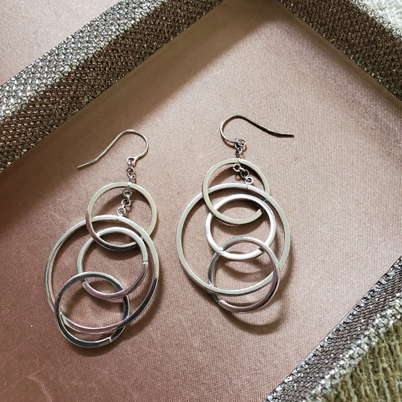 14k White Gold Circle Dangle Earrings - Picture 3 of 11